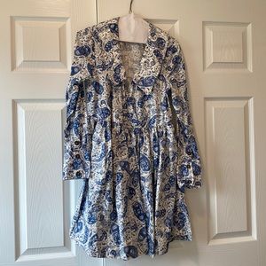 Ganni blue and white wrap dress - size 2